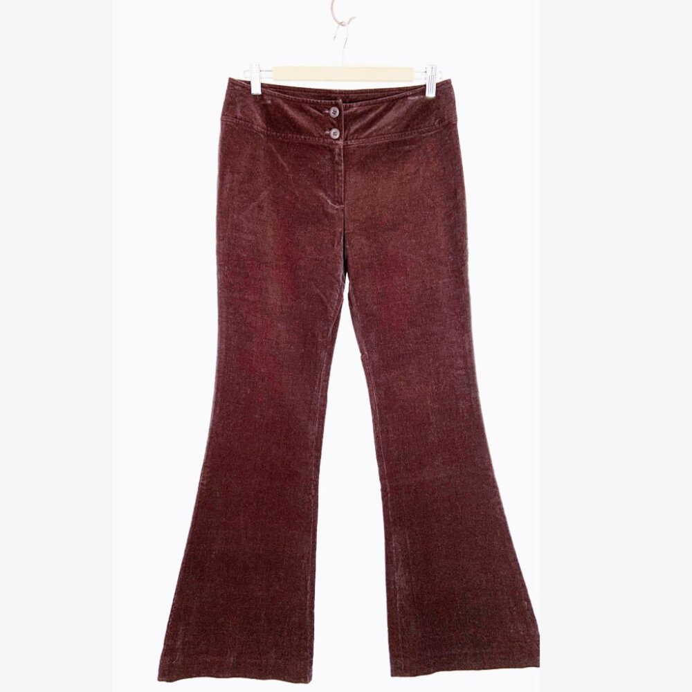 Vintage Y2K Brown Velvet Corduroy Flares / Made in China / size Medium - Picture 2 of 10